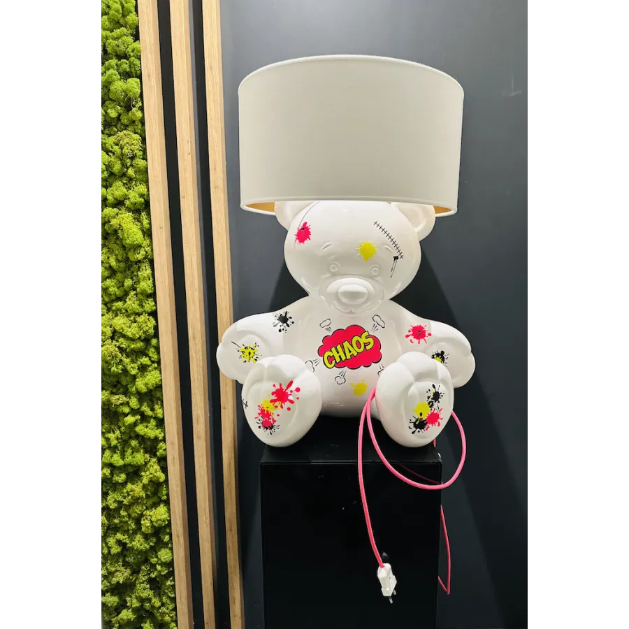 Lampa stołowa BEAR WHITE PINK z abażurem 75cm