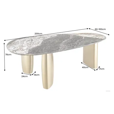 Invicta Stół do jadalni ORGANIC owalny wielokolorowy marmurowy blat 200cm / 46205