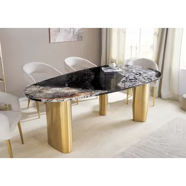 Invicta Stół do jadalni ORGANIC owalny wielokolorowy marmurowy blat 200cm / 46205