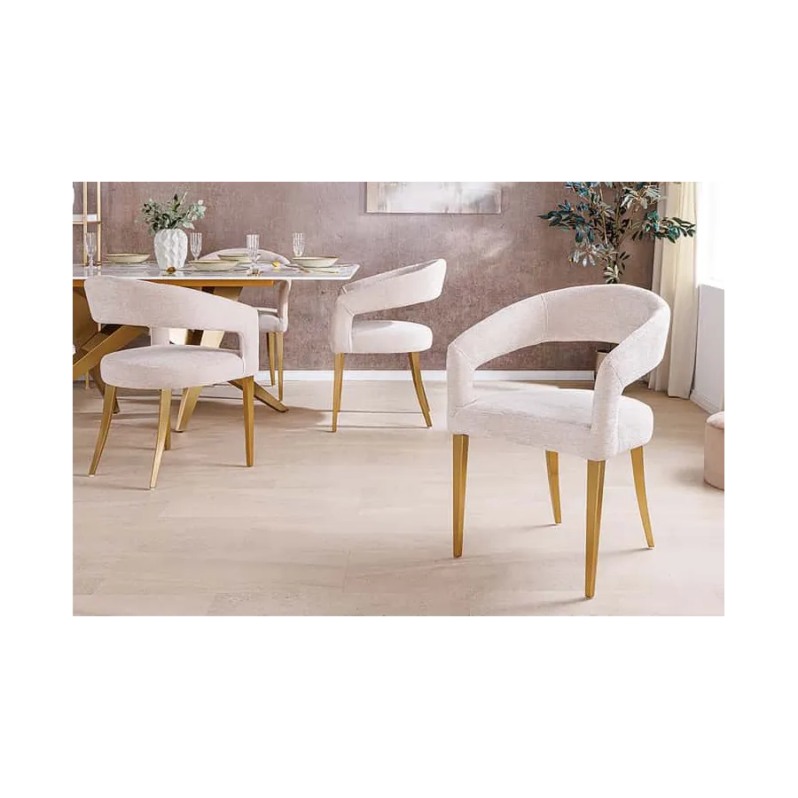 Invicta Krzesło BOUTIQUE beżowa tkanina strukturalna ze złotymi nogami / 45923