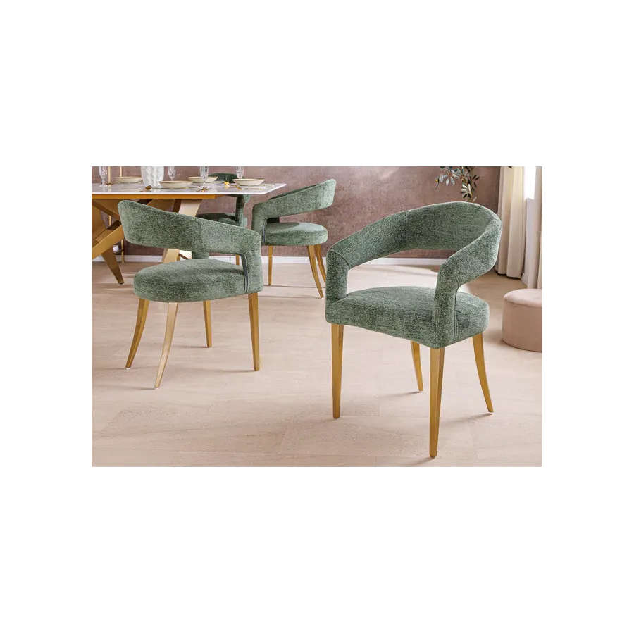 Invicta  Krzesło BOUTIQUE Zielone tkanina strukturalna ze złotymi nogami / 45924