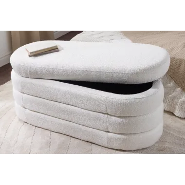 Invicta Ławka do siedzenia VOQUE kremowo-białe bouclé 115cm / 43387