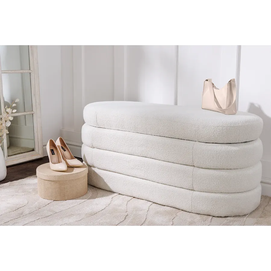 Invicta Ławka do siedzenia VOQUE kremowo-białe bouclé 115cm / 43387