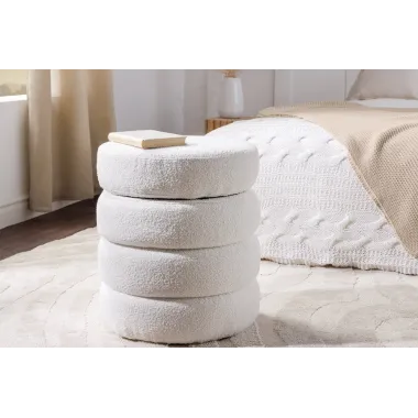 Invicta Pufa VOQUE bouclé kremowo-biała Ø 41 x 49cm / 43524