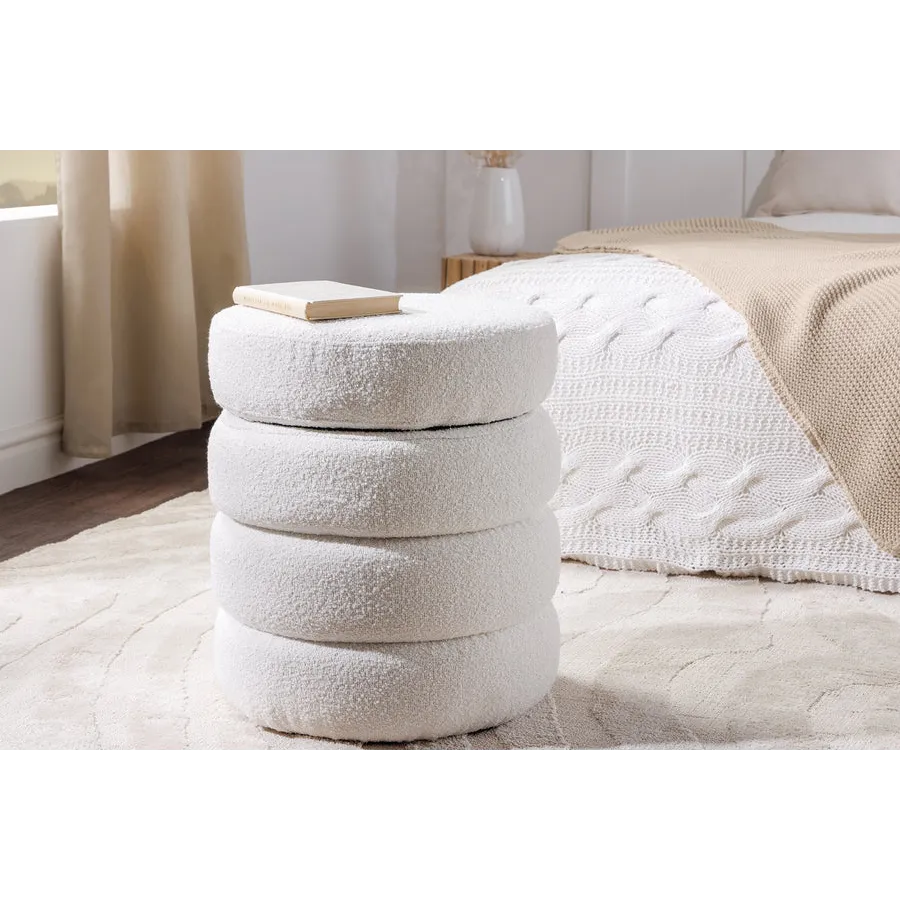 Invicta Pufa VOQUE bouclé kremowo-biała Ø 41 x 49cm / 43524