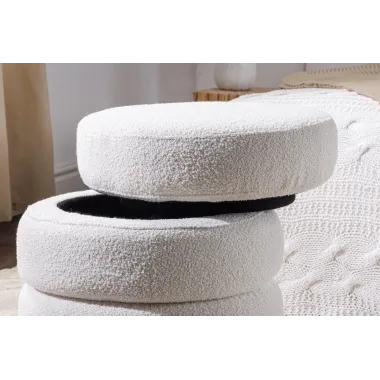 Invicta Pufa VOQUE bouclé kremowo-biała Ø 41 x 49cm / 43524