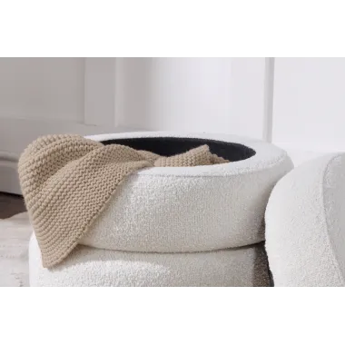 Invicta Pufa VOQUE bouclé kremowo-biała Ø 41 x 49cm / 43524