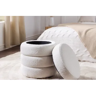 Invicta Pufa VOQUE bouclé kremowo-biała Ø 41 x 49cm / 43524