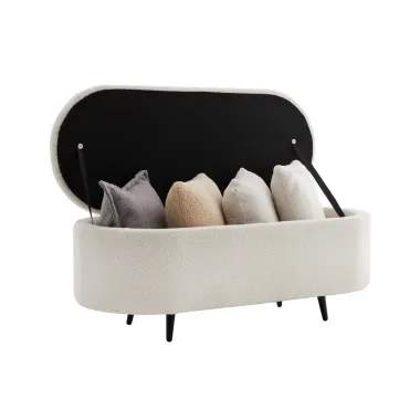 Invicta Ławka do siedzenia VOQUE kremowo-białe bouclé 110cm / 45255