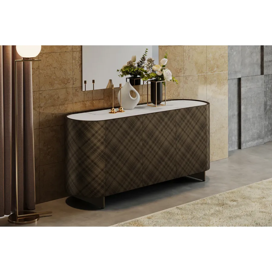 Invicta Komoda REFLECTION efekt 3D brąz z blatem w optyce marmuru 150cm / 46502