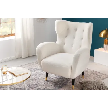 Invicta Fotel uszak DON białe bouclé 88cm / 45970