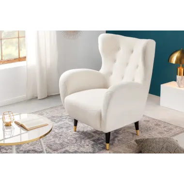 Invicta Fotel uszak DON białe bouclé 88cm / 45970
