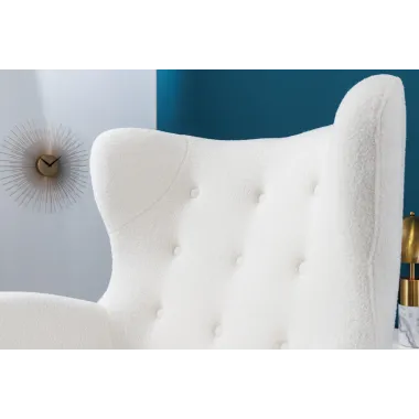 Invicta Fotel uszak DON białe bouclé 88cm / 45970