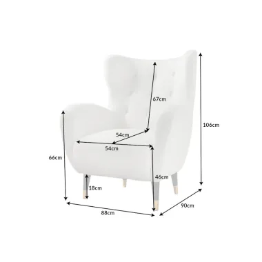 Invicta Fotel uszak DON białe bouclé 88cm / 45970