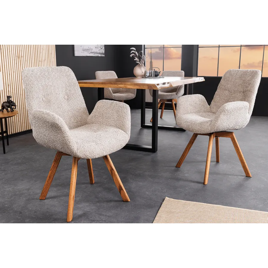 Invicta Krzesło BALTIC obrotowe 360° beżowe Bouclé 61cm / 44199