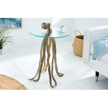 Invicta Stolik boczny WILDLIFE OCTOPUS szkło hartowane 70cm / 43498