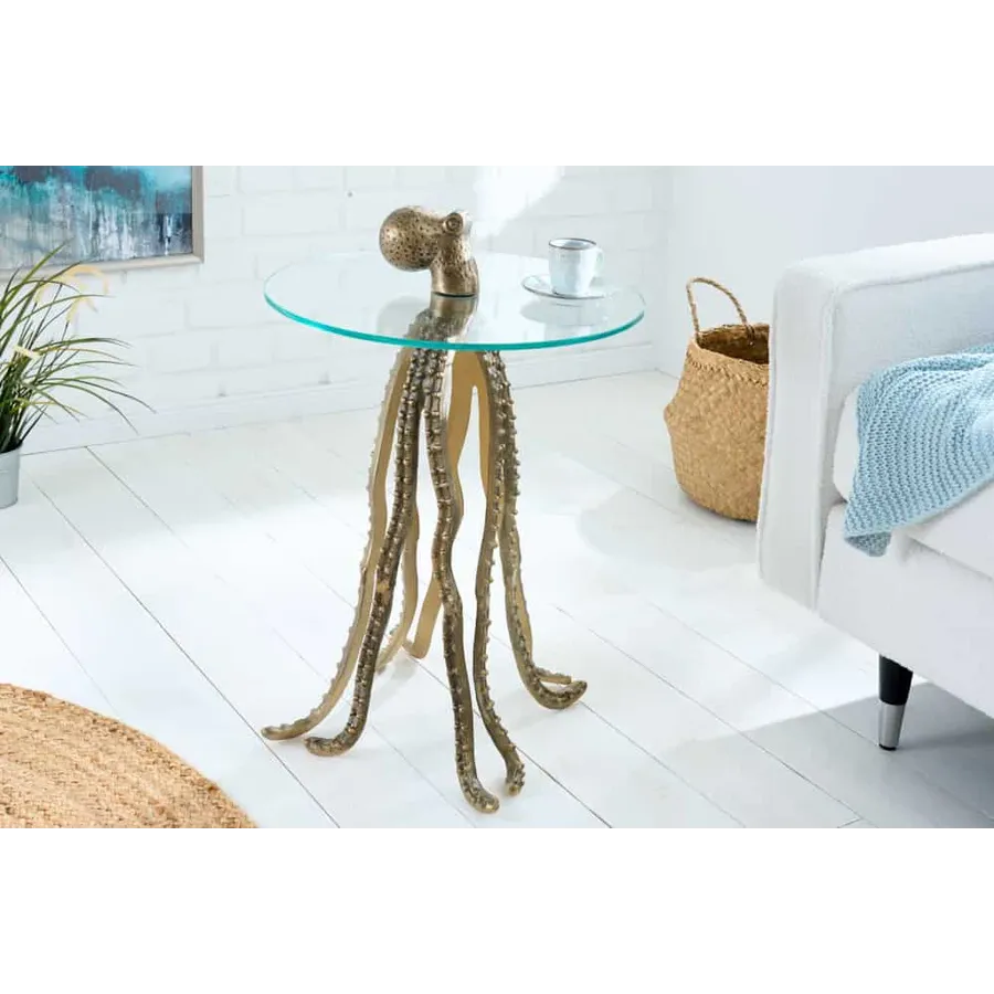 Invicta Stolik boczny WILDLIFE OCTOPUS szkło hartowane 70cm / 43498