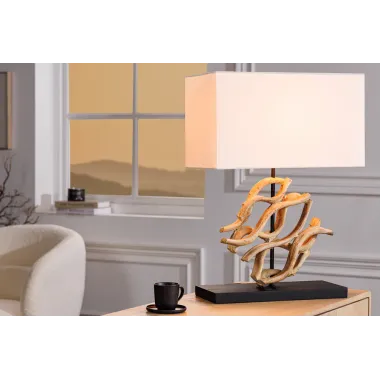 Invicta Lampa stołowa THE WAVE z kloszem z drewna tekowego w kolorze białym  60cm / 43932