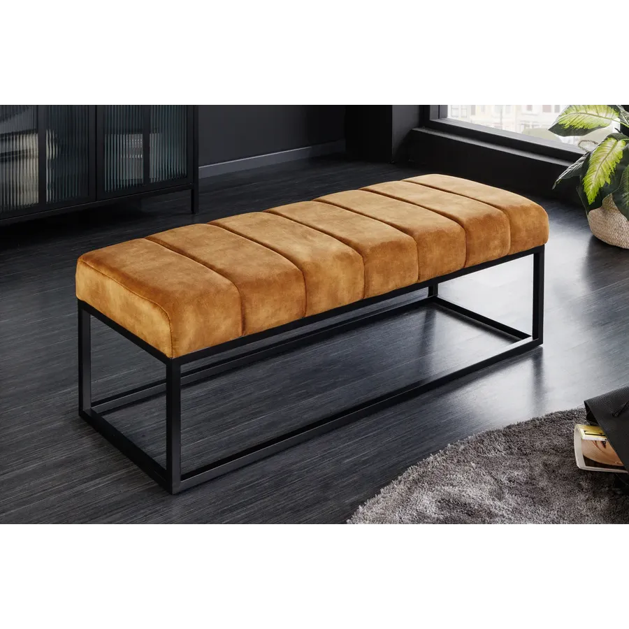 Invicta Ławka PETIT BEAUTÉ aksamitna w kolorze musztardowej żółći 110cm / 44617