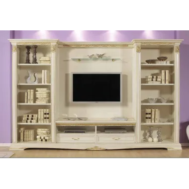 VIVALDI CREMA Włoska Luksusowa Ściana TV ze zdobieniami 350 x 215 x 60cm / 1726