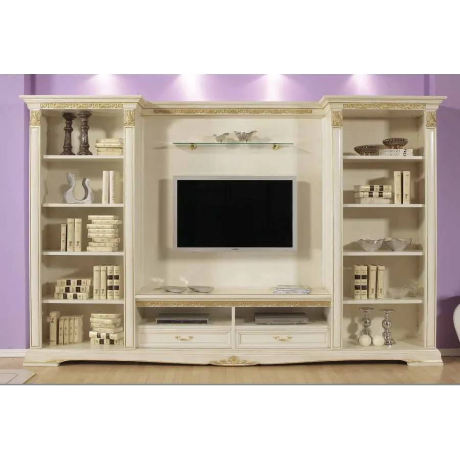 VIVALDI CREMA Włoska Luksusowa Ściana TV ze zdobieniami 350 x 215 x 60cm / 1726