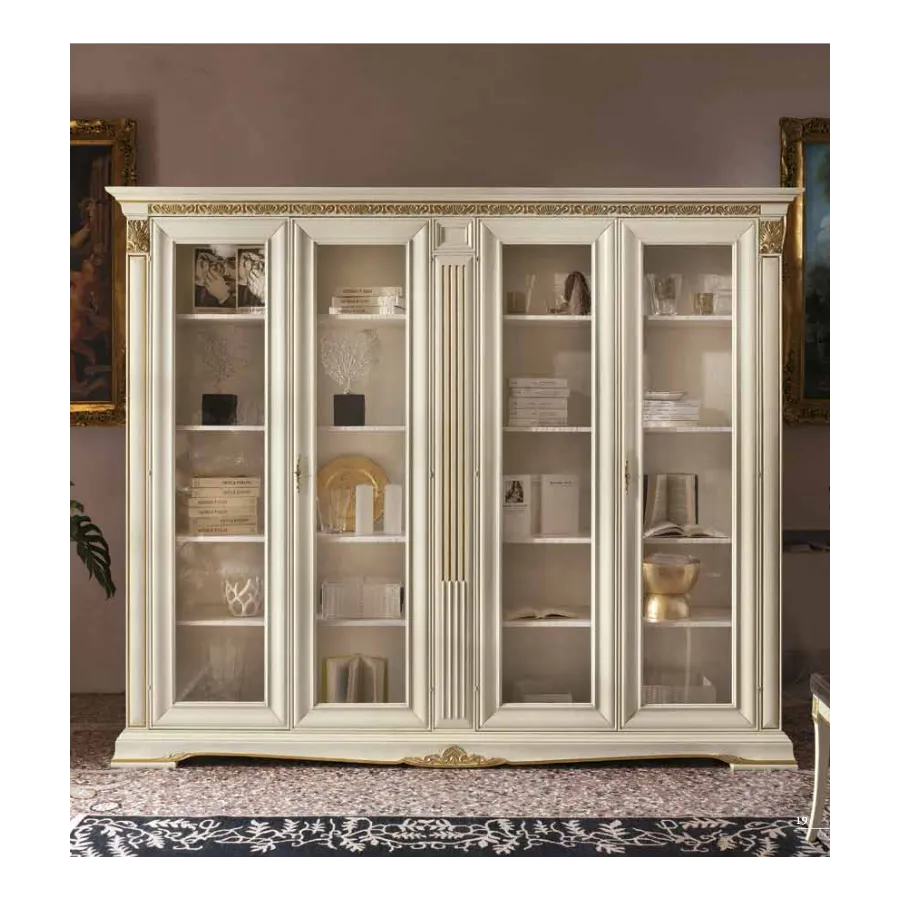 VIVALDI CREMA Włoska Witryna szklana 4 drzwi ze zdobieniami 268 x 215 x 50cm / 1722