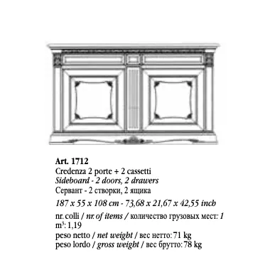 VIVALDI CREMA Włoska Witryna szklana 2 drzwi ze zdobieniami 158 x 215 x 50cm / 1720