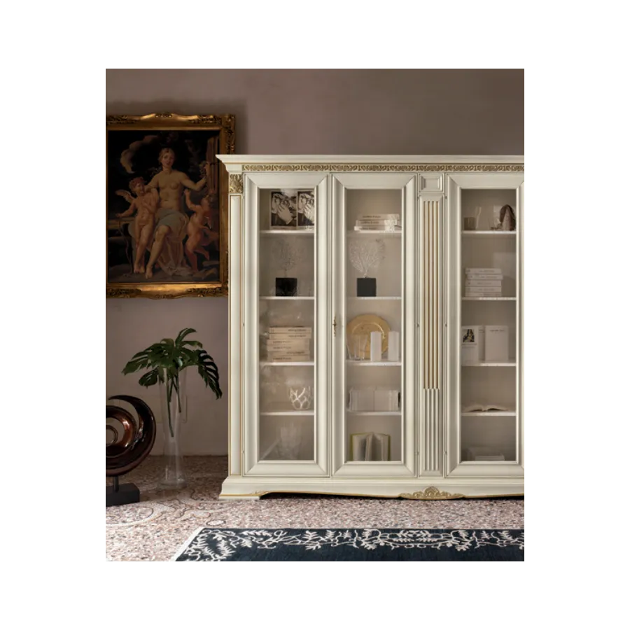 VIVALDI CREMA Włoska Witryna szklana 3 drzwi ze zdobieniami 187 x 215 x 50cm / 1721