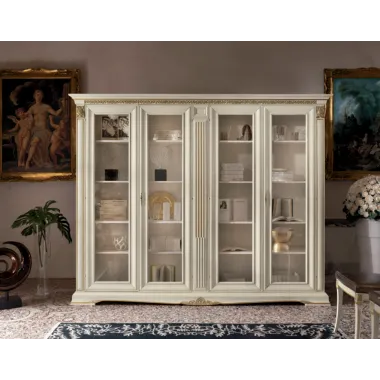 VIVALDI CREMA Włoska Witryna szklana narożna 1 drzwi ze zdobieniami 92 x 215 x 70cm / 1724