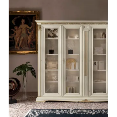 VIVALDI CREMA Włoska Witryna szklana narożna 1 drzwi ze zdobieniami 92 x 215 x 70cm / 1724