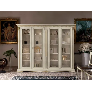 VIVALDI CREMA Włoska Komoda 2 drzwi 6 szuflad zdobienia 215 x 108 x 55cm / 1710