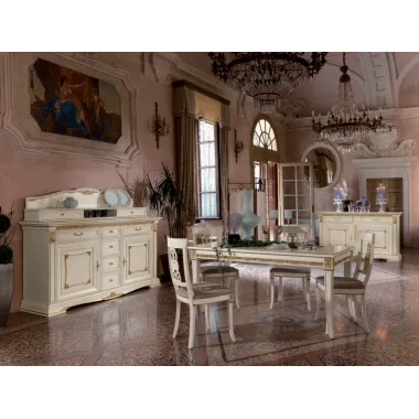 VIVALDI CREMA Włoska Komoda 2 drzwi 6 szuflad zdobienia 215 x 108 x 55cm / 1710