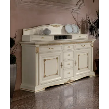 VIVALDI CREMA Włoska Komoda 2 drzwi 6 szuflad zdobienia 215 x 108 x 55cm / 1710