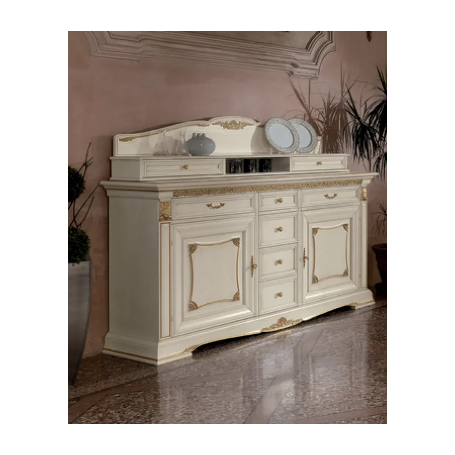 VIVALDI CREMA Włoska Komoda 2 drzwi 6 szuflad zdobienia 215 x 108 x 55cm / 1710