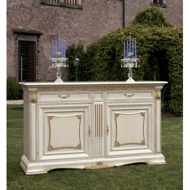 VIVALDI CREMA Włoska Komoda 2 drzwi 2 szuflady zdobienia 187 x 108 x 55cm / 1712