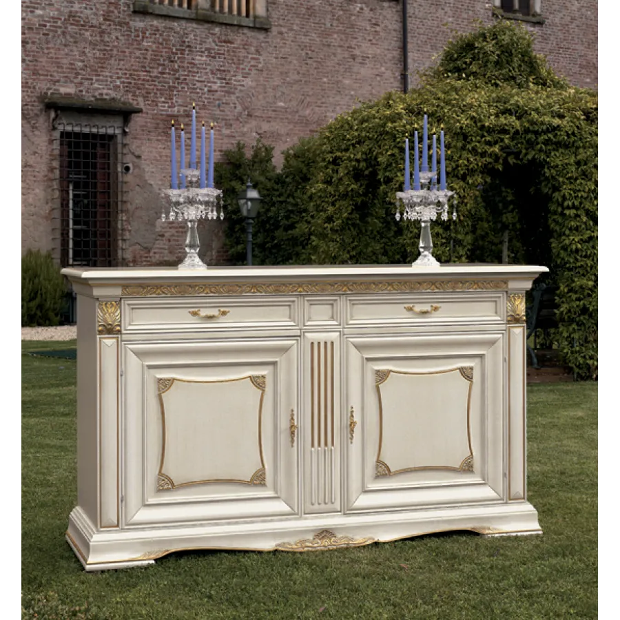 VIVALDI CREMA Włoska Komoda 2 drzwi 2 szuflady zdobienia 187 x 108 x 55cm / 1712