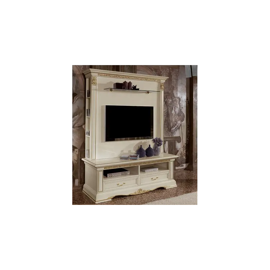 VIVALDI CREMA Włoska Luksusowa Ściana TV ze zdobieniami 350 x 215 x 60cm / 1726