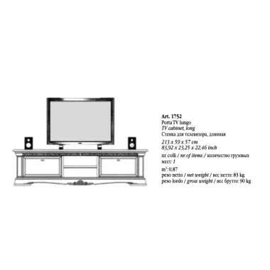 VIVALDI CREMA Włoska Luksusowa Szafka TV mini ze zdobieniami 213 x 57 x 59cm / 1752