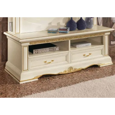 VIVALDI CREMA Włoska Luksusowa Szafka TV mini ze zdobieniami 213 x 57 x 59cm / 1752