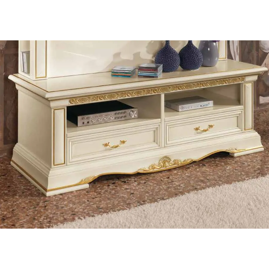 VIVALDI CREMA Włoska Luksusowa Szafka TV mini ze zdobieniami 213 x 57 x 59cm / 1752