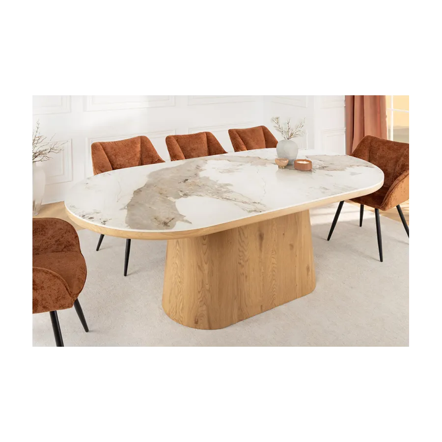 Invicta Stół UNIQUE owalny optyka białego marmuru 200cm / 46381