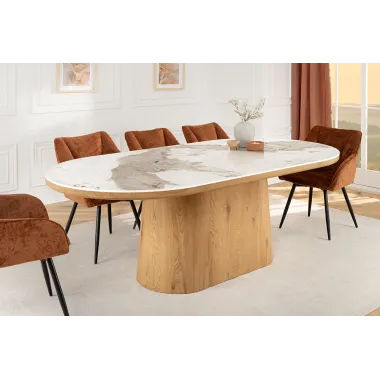 Invicta Stół UNIQUE owalny optyka białego marmuru 200cm / 46381