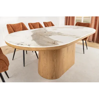 Invicta Stół UNIQUE owalny optyka białego marmuru 200cm / 46381