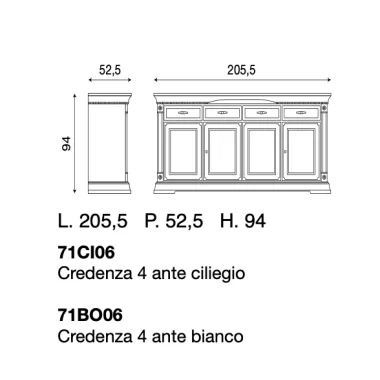PALAZZO DUCALE ECRU Włoska komoda 4 drzwiowa 205.5 x 94 x 52.5cm / 71BO06