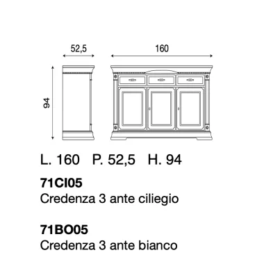 PALAZZO DUCALE ECRU Włoska komoda 3 drzwiowa 160 x 94 x 52.5cm / 71BO05