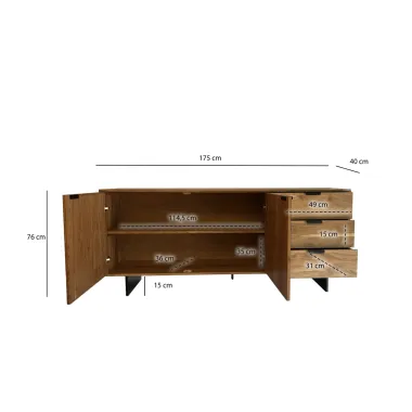 Wohnling Komoda akacja optyka czarnego kamienia 175 x 76 x 40cm / WL7.026