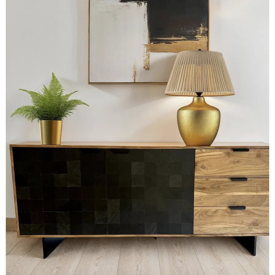 Wohnling Komoda akacja optyka czarnego kamienia 175 x 76 x 40cm / WL7.026