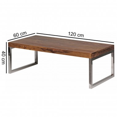 WOHNLING coffee table solid wood Sheesham 120cm wide living room table design dark brown country style table