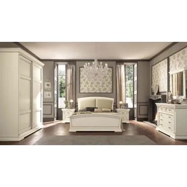 PALAZZO DUCALE ECRU Włoskie Łóżko tapicerowane wezgłowie eco skóra niski podnóżek 140 x 200cm / 71BO33LT