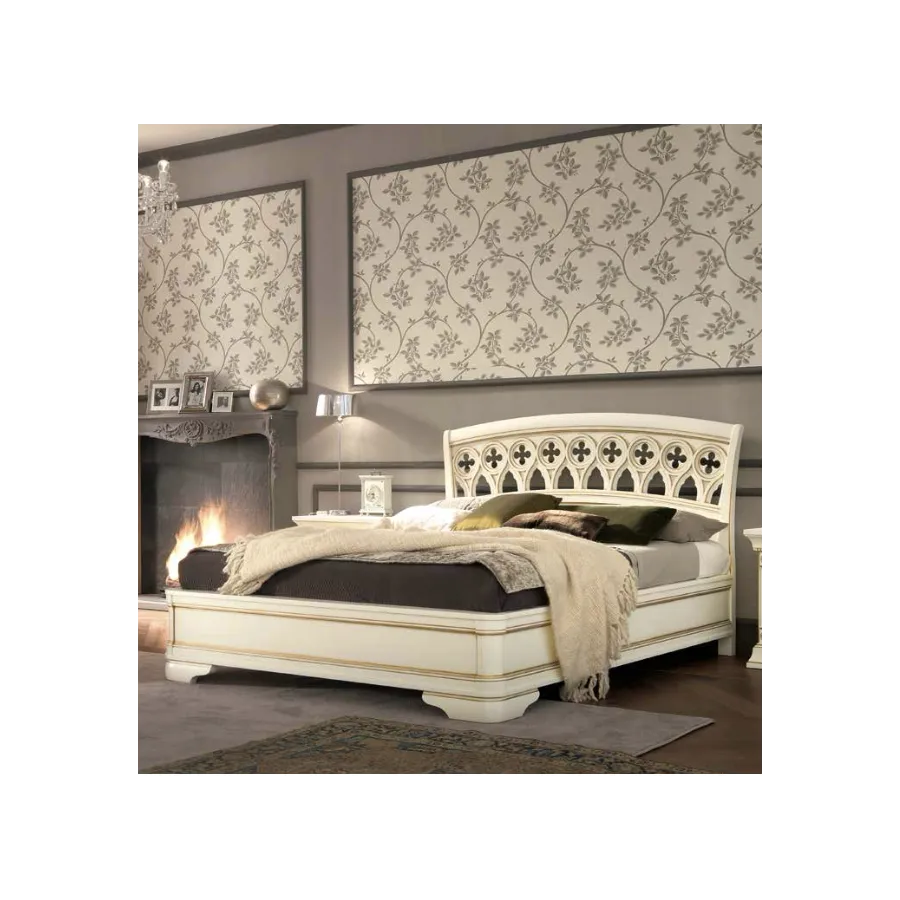 PALAZZO DUCALE ECRU Włoskie Łóżko perforowane wezgłowie niski podnóżek 180 x 200cm / 71BO25LT